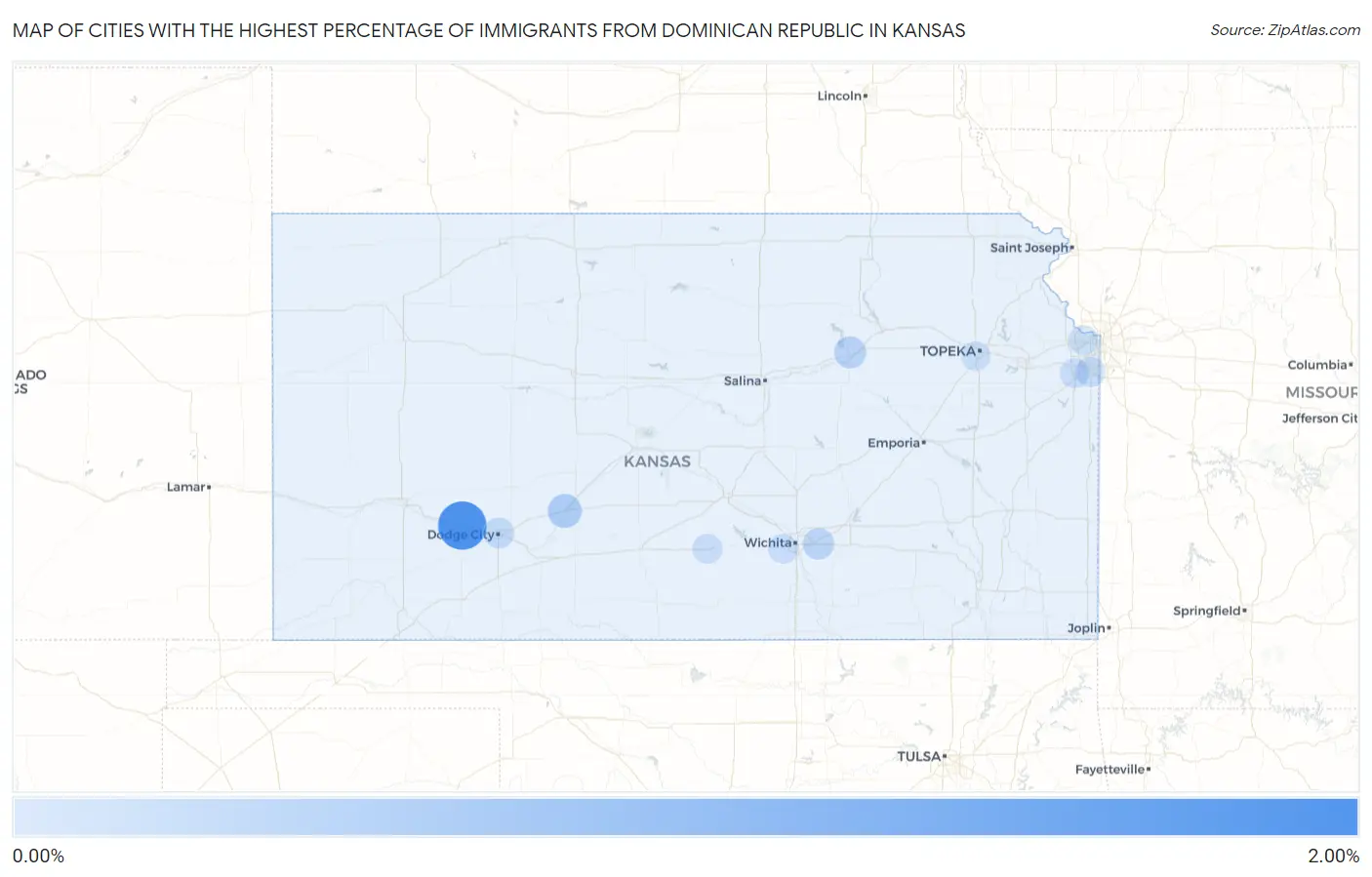 Cities with the Highest Percentage of Immigrants from Dominican Republic in Kansas Map