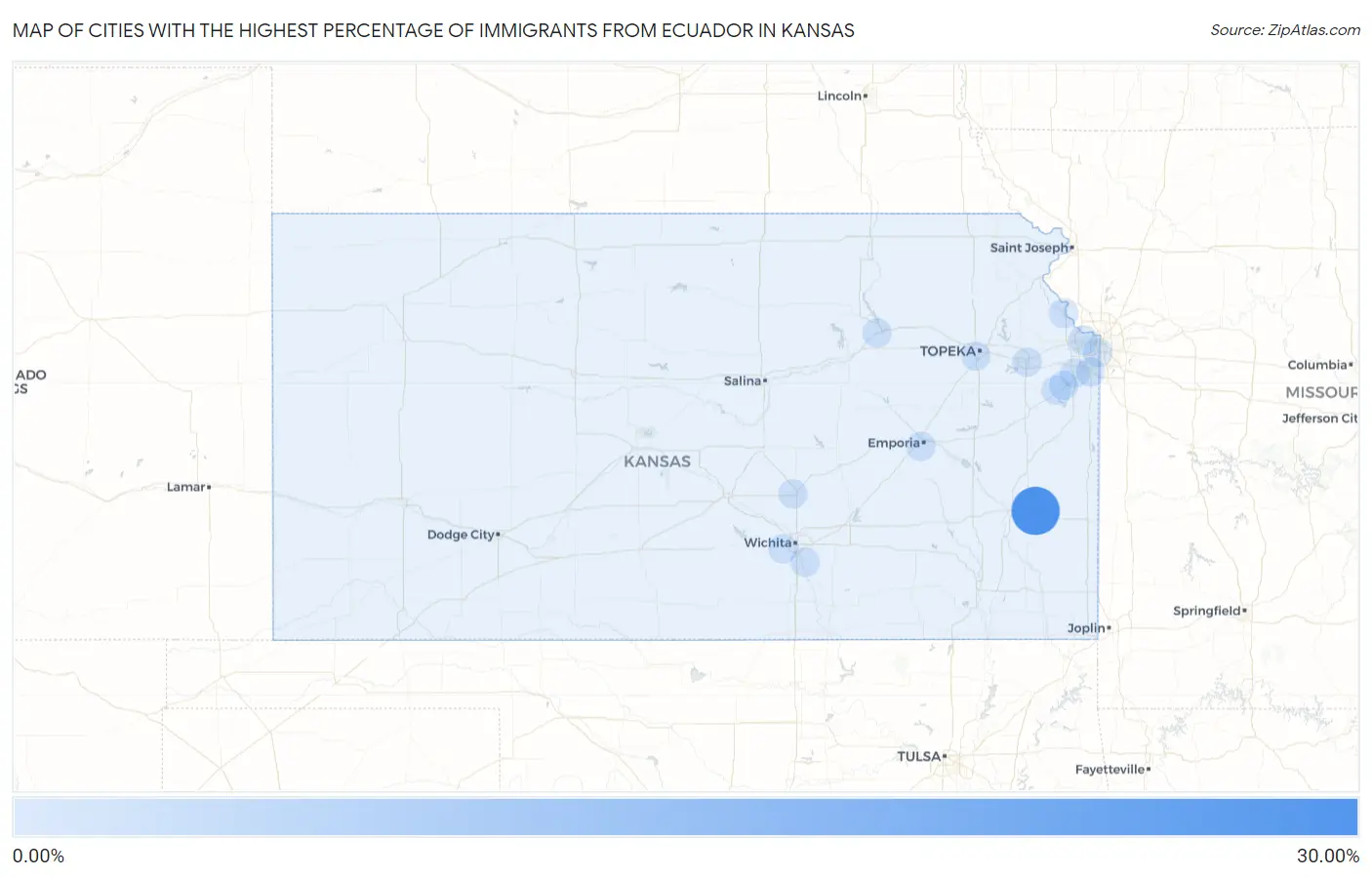 Cities with the Highest Percentage of Immigrants from Ecuador in Kansas Map