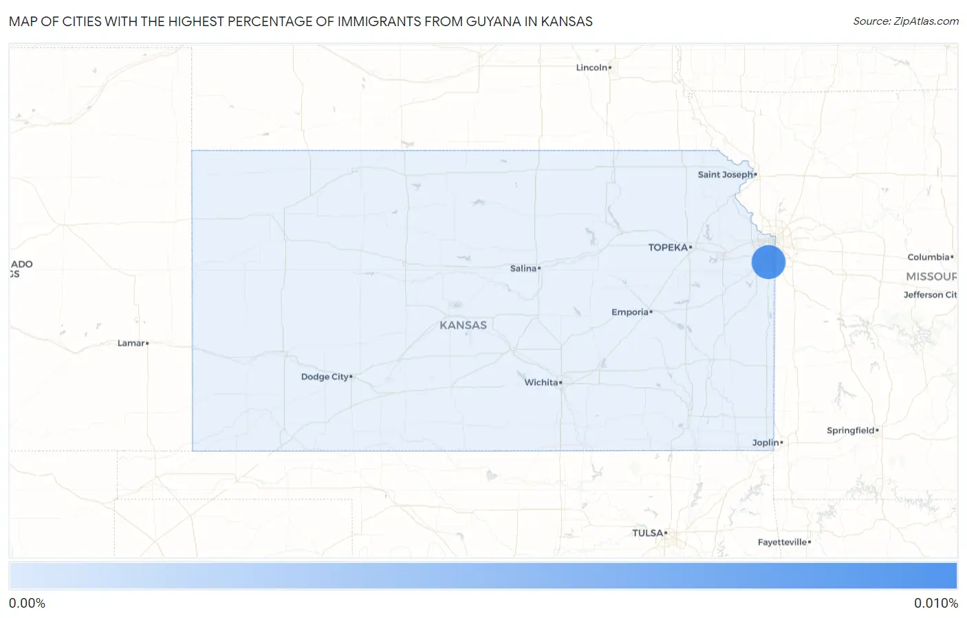 Cities with the Highest Percentage of Immigrants from Guyana in Kansas Map