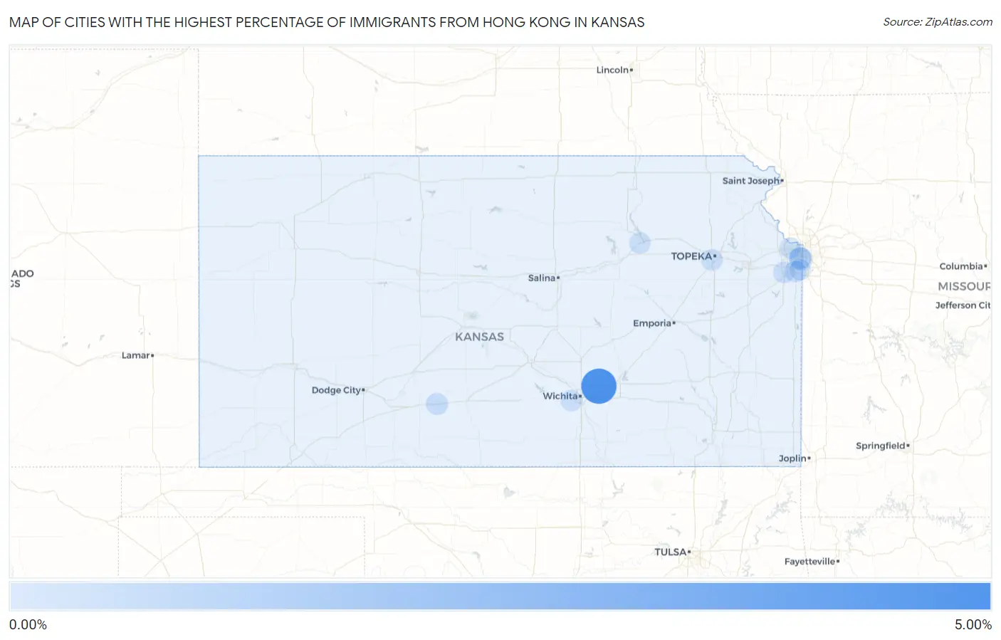 Cities with the Highest Percentage of Immigrants from Hong Kong in Kansas Map