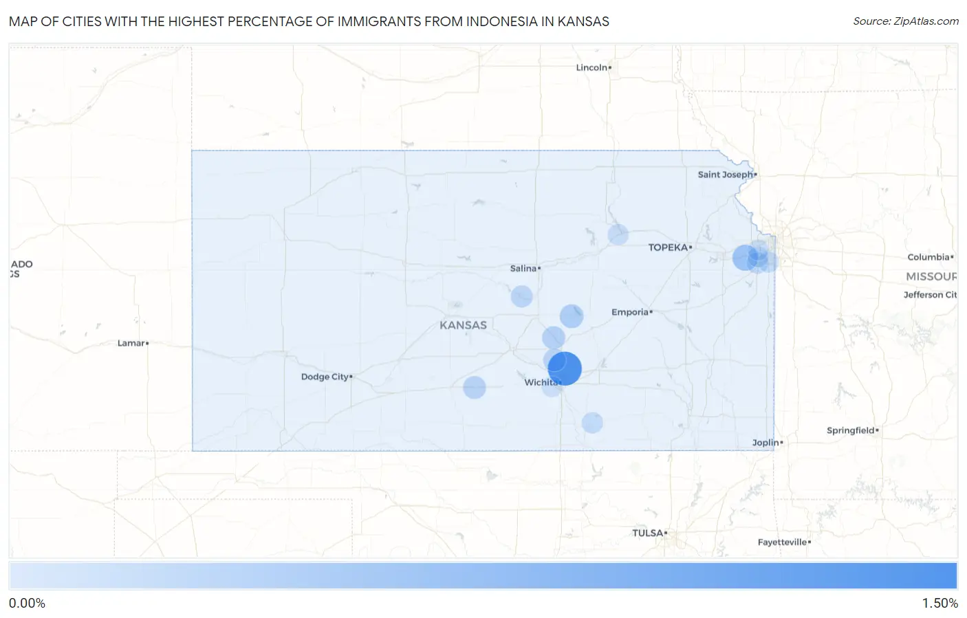 Cities with the Highest Percentage of Immigrants from Indonesia in Kansas Map