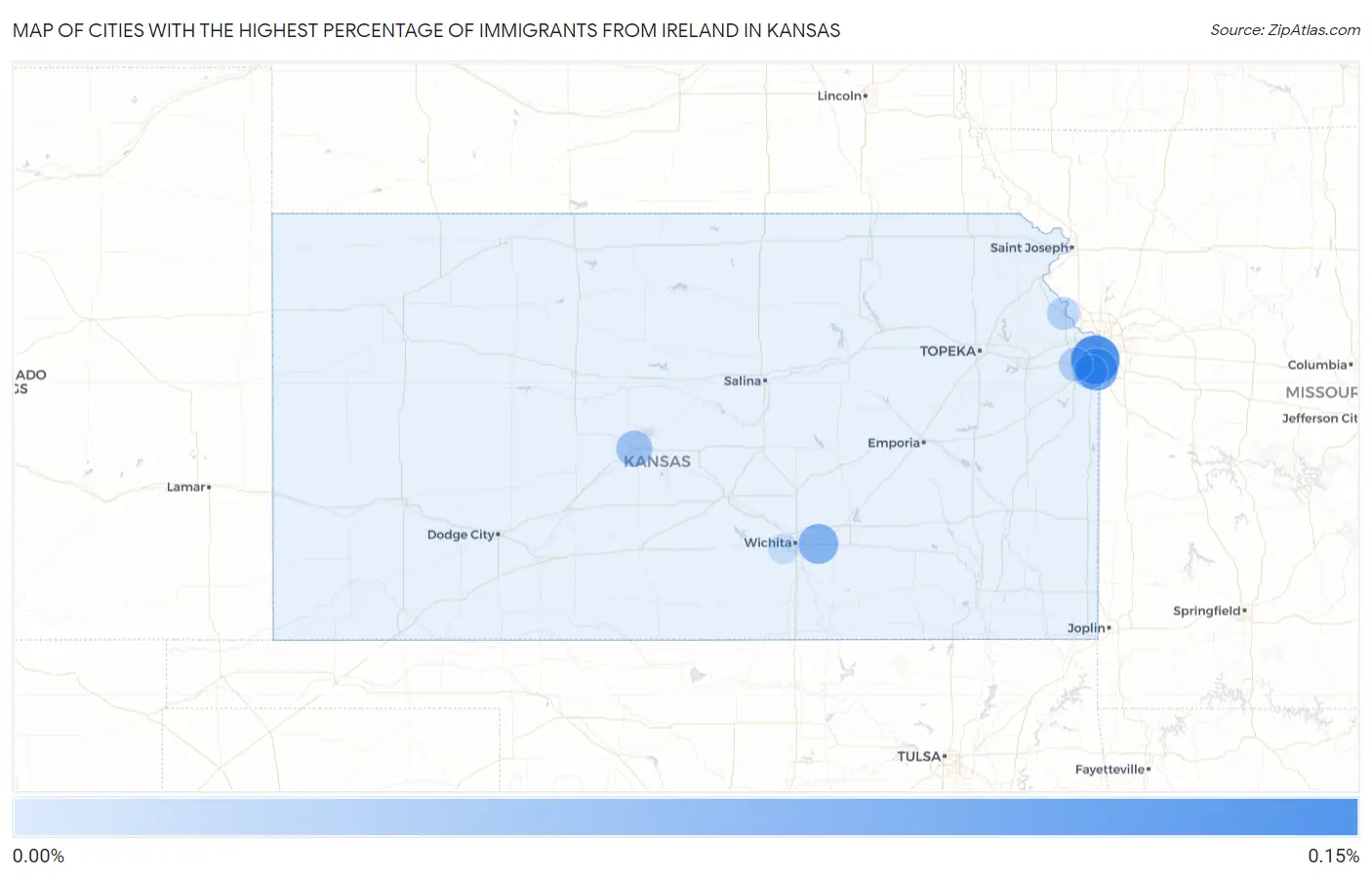 Cities with the Highest Percentage of Immigrants from Ireland in Kansas Map