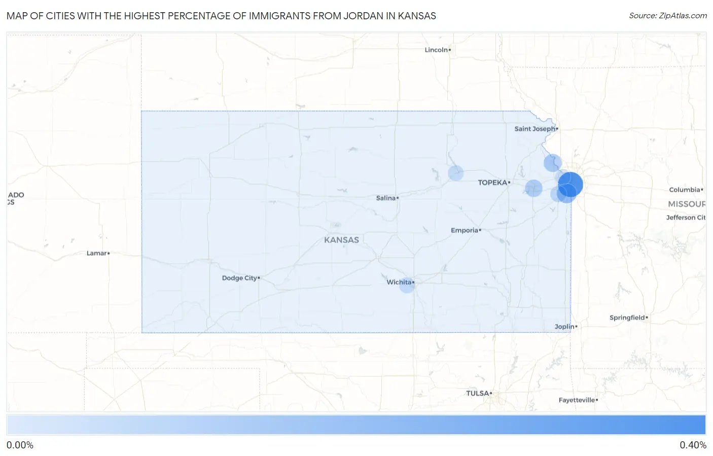 Cities with the Highest Percentage of Immigrants from Jordan in Kansas Map