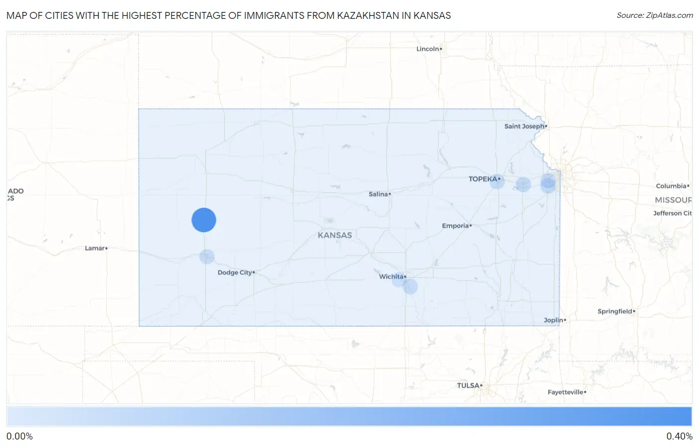 Cities with the Highest Percentage of Immigrants from Kazakhstan in Kansas Map
