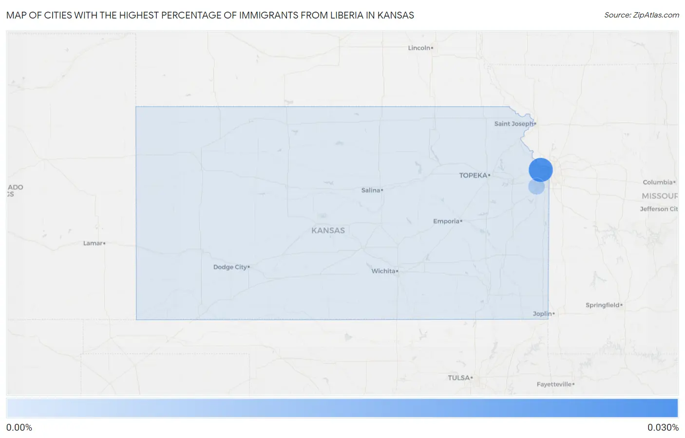 Cities with the Highest Percentage of Immigrants from Liberia in Kansas Map