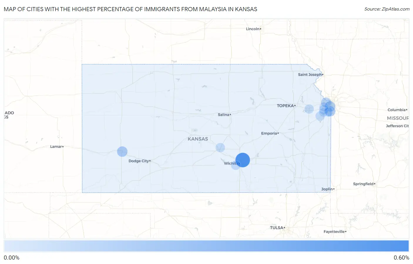 Cities with the Highest Percentage of Immigrants from Malaysia in Kansas Map