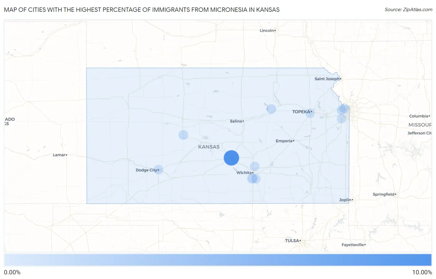 Cities with the Highest Percentage of Immigrants from Micronesia in Kansas Map