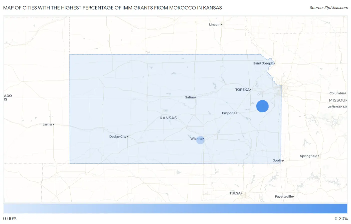 Cities with the Highest Percentage of Immigrants from Morocco in Kansas Map