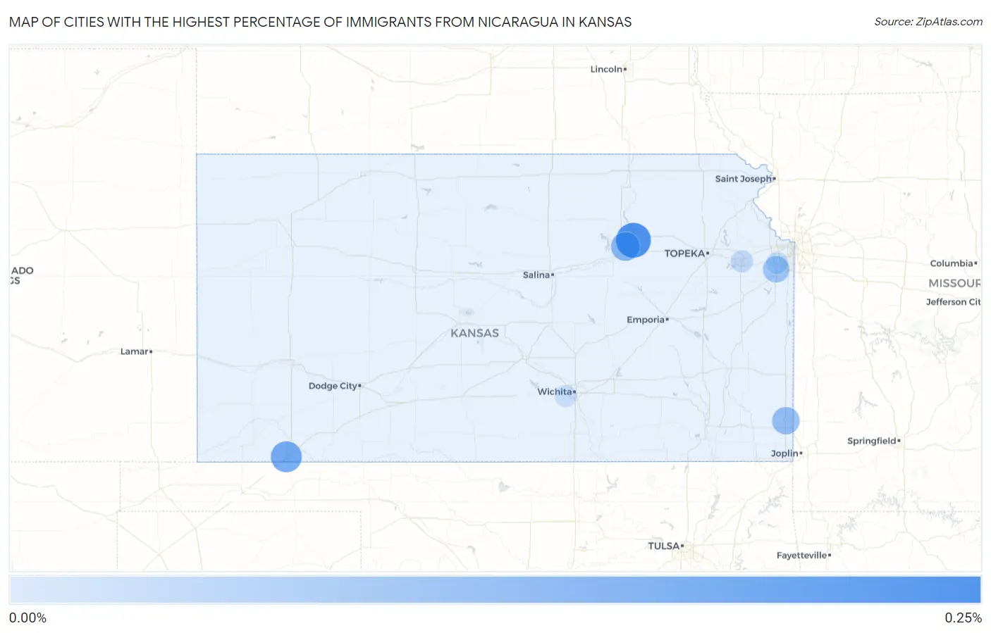 Cities with the Highest Percentage of Immigrants from Nicaragua in Kansas Map