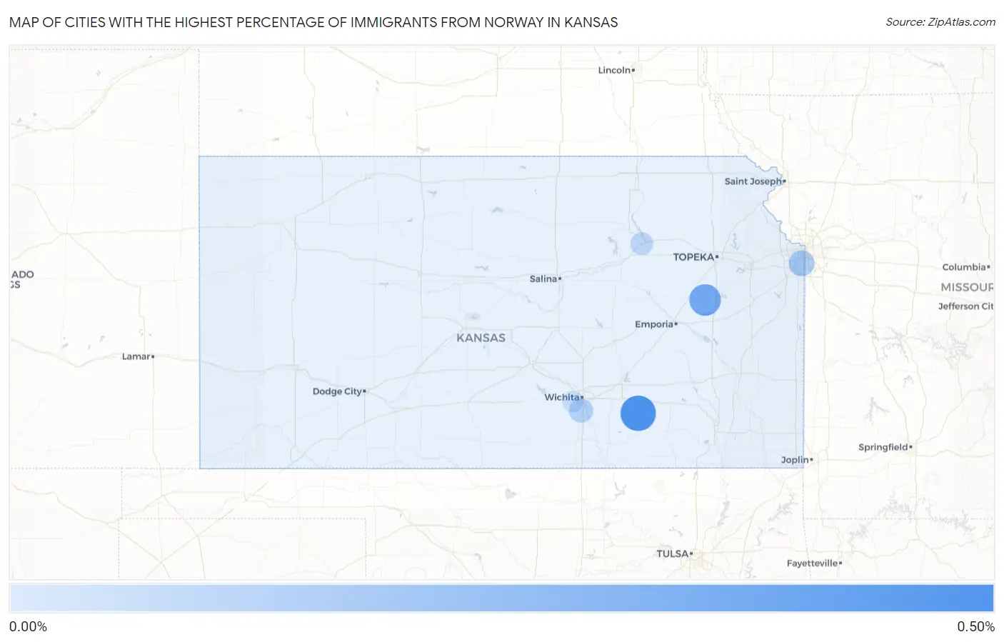 Cities with the Highest Percentage of Immigrants from Norway in Kansas Map