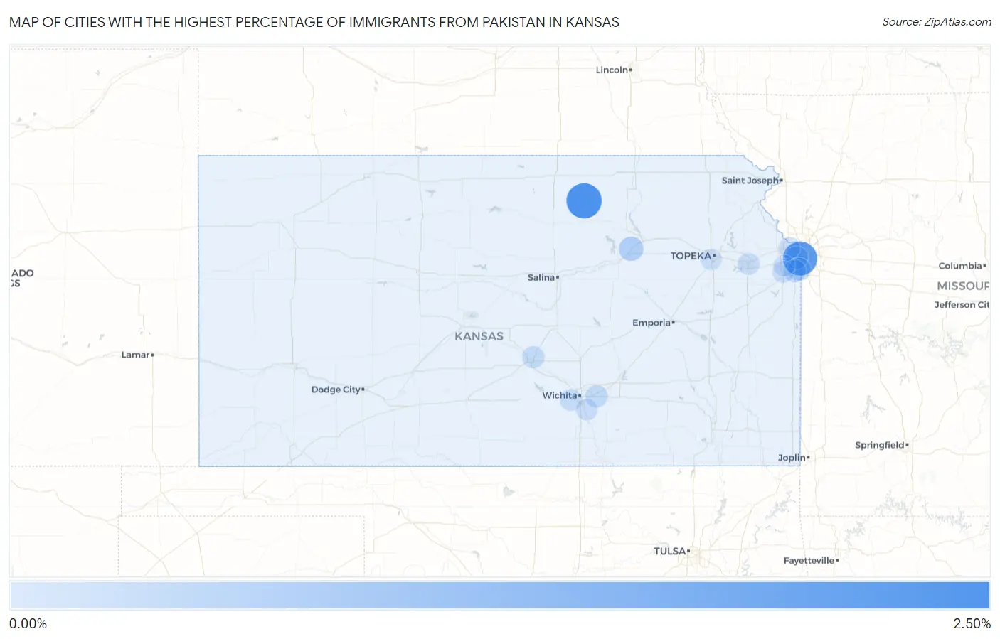 Cities with the Highest Percentage of Immigrants from Pakistan in Kansas Map
