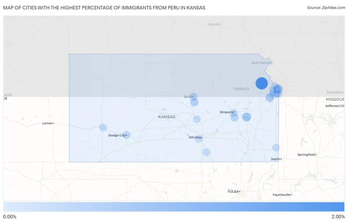 Cities with the Highest Percentage of Immigrants from Peru in Kansas Map