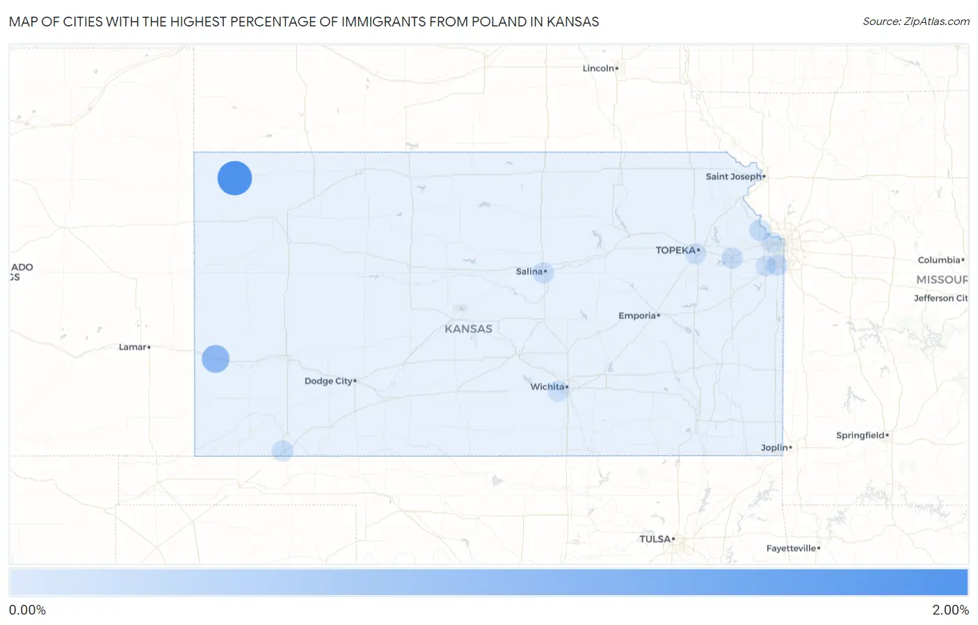 Cities with the Highest Percentage of Immigrants from Poland in Kansas Map