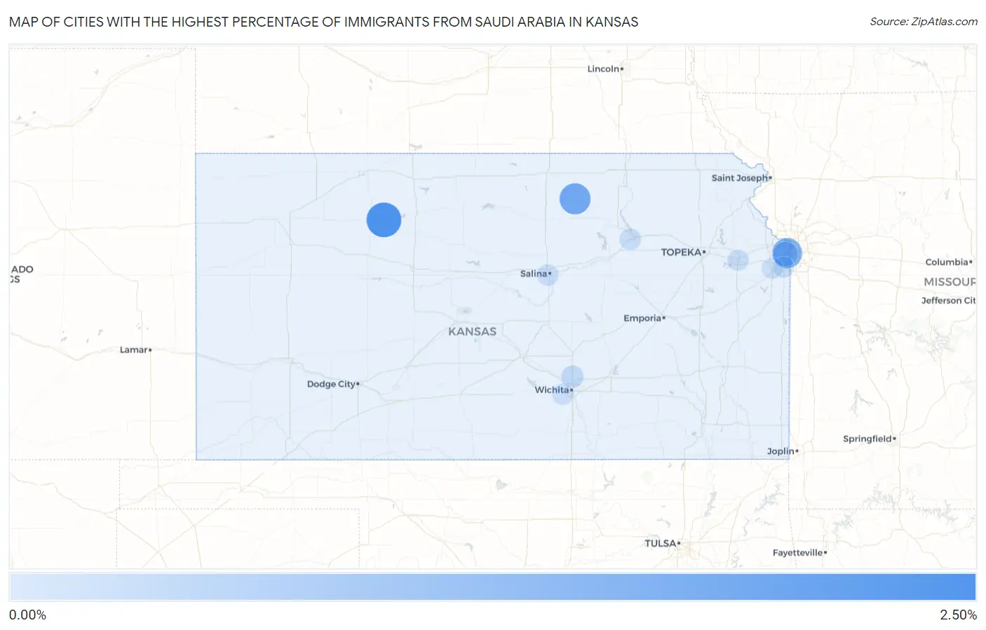 Cities with the Highest Percentage of Immigrants from Saudi Arabia in Kansas Map