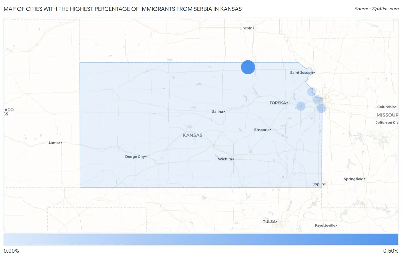 Cities with the Highest Percentage of Immigrants from Serbia in Kansas Map