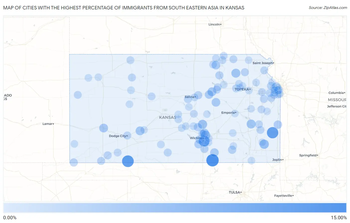 Cities with the Highest Percentage of Immigrants from South Eastern Asia in Kansas Map