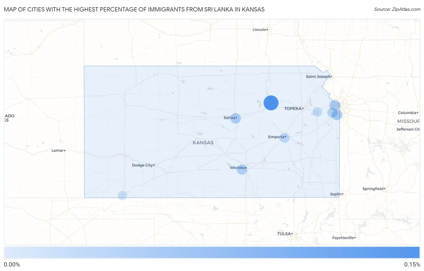 Cities with the Highest Percentage of Immigrants from Sri Lanka in Kansas Map