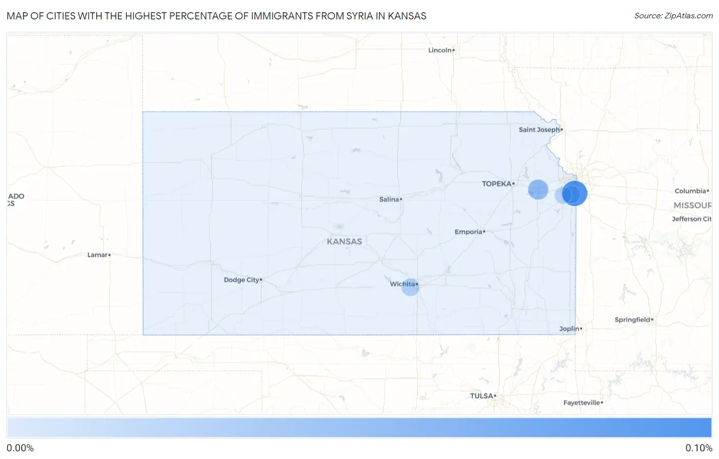 Cities with the Highest Percentage of Immigrants from Syria in Kansas Map