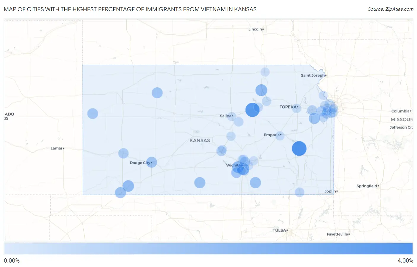 Cities with the Highest Percentage of Immigrants from Vietnam in Kansas Map