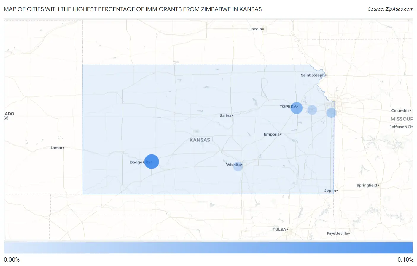Cities with the Highest Percentage of Immigrants from Zimbabwe in Kansas Map