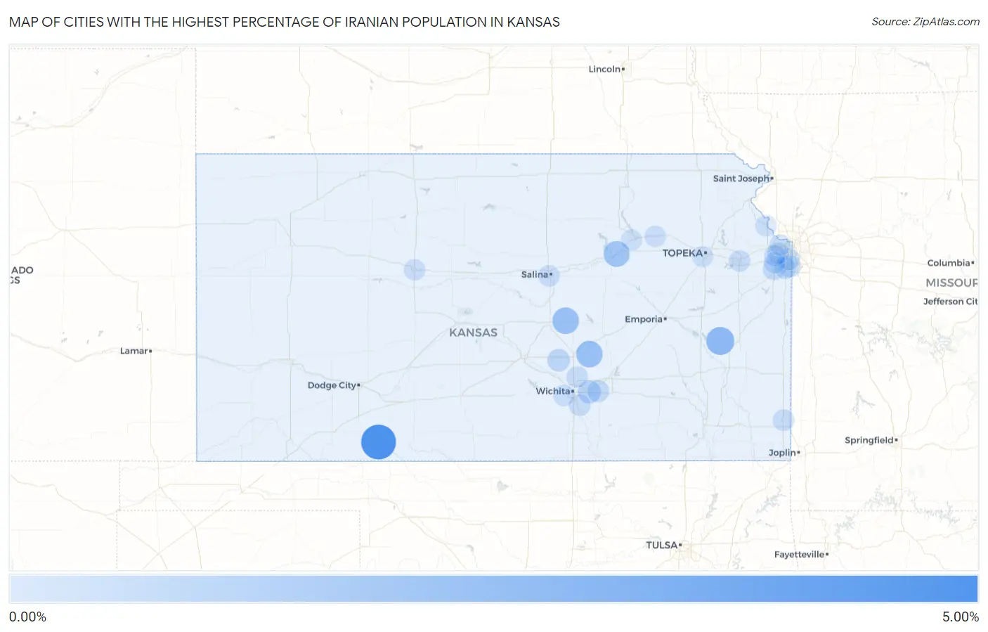 Cities with the Highest Percentage of Iranian Population in Kansas Map