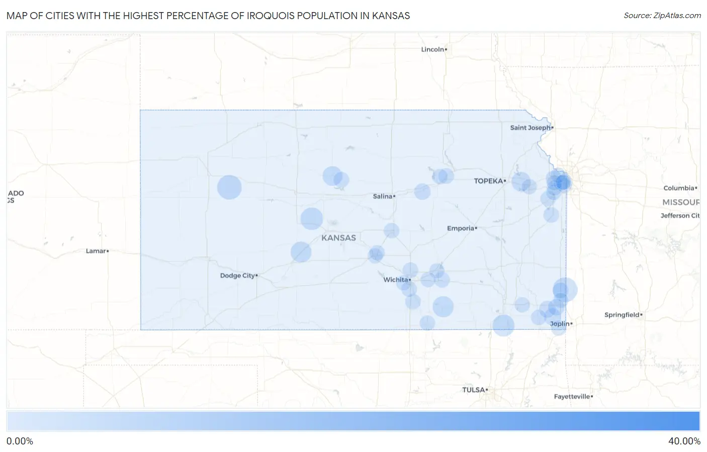 Cities with the Highest Percentage of Iroquois Population in Kansas Map