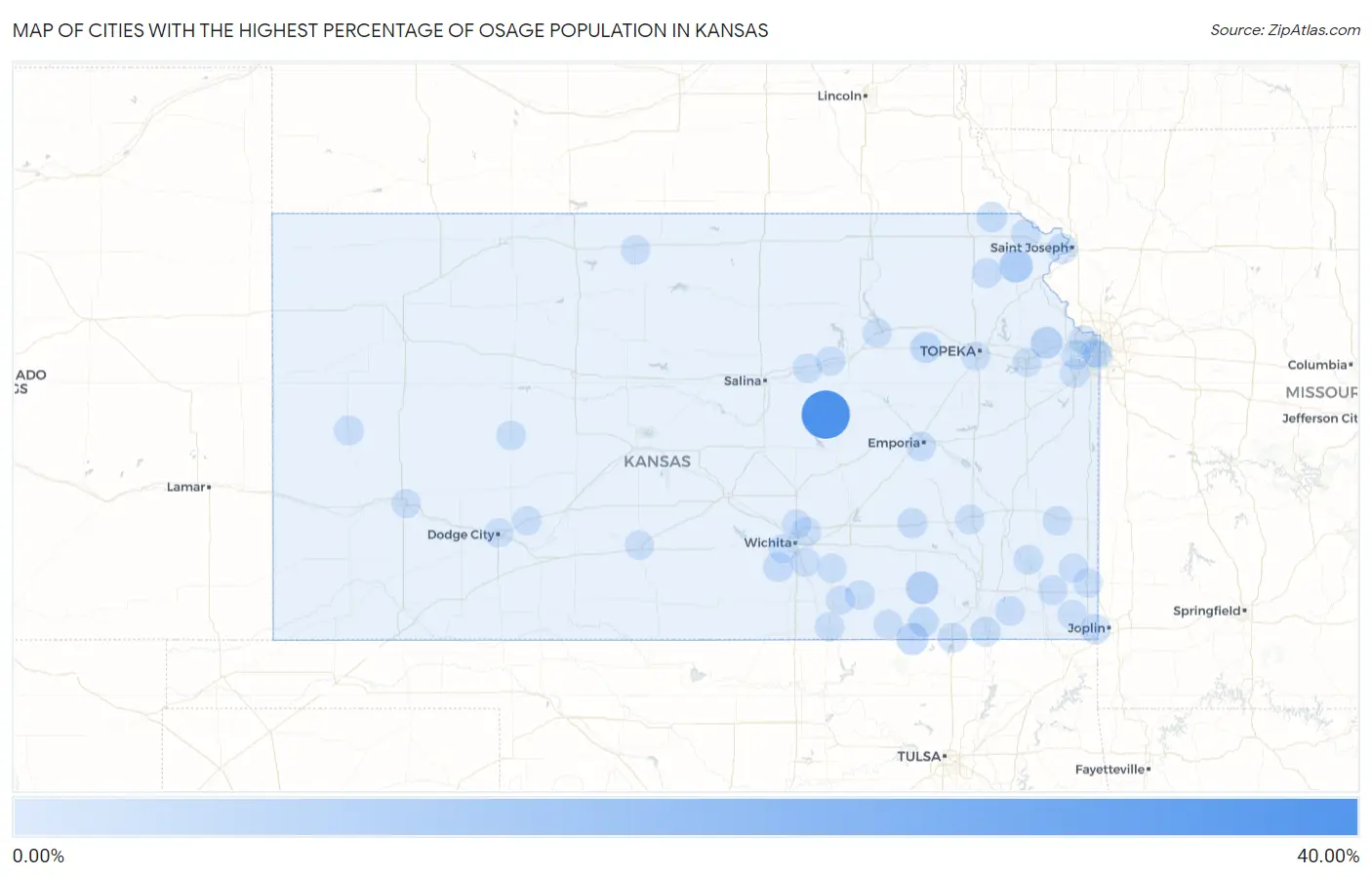 Cities with the Highest Percentage of Osage Population in Kansas Map