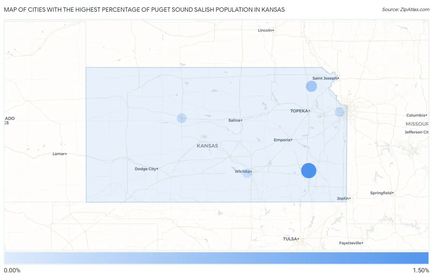 Cities with the Highest Percentage of Puget Sound Salish Population in Kansas Map