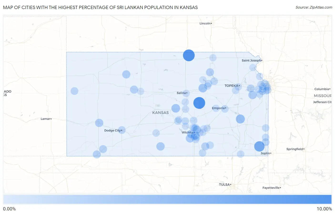 Cities with the Highest Percentage of Sri Lankan Population in Kansas Map