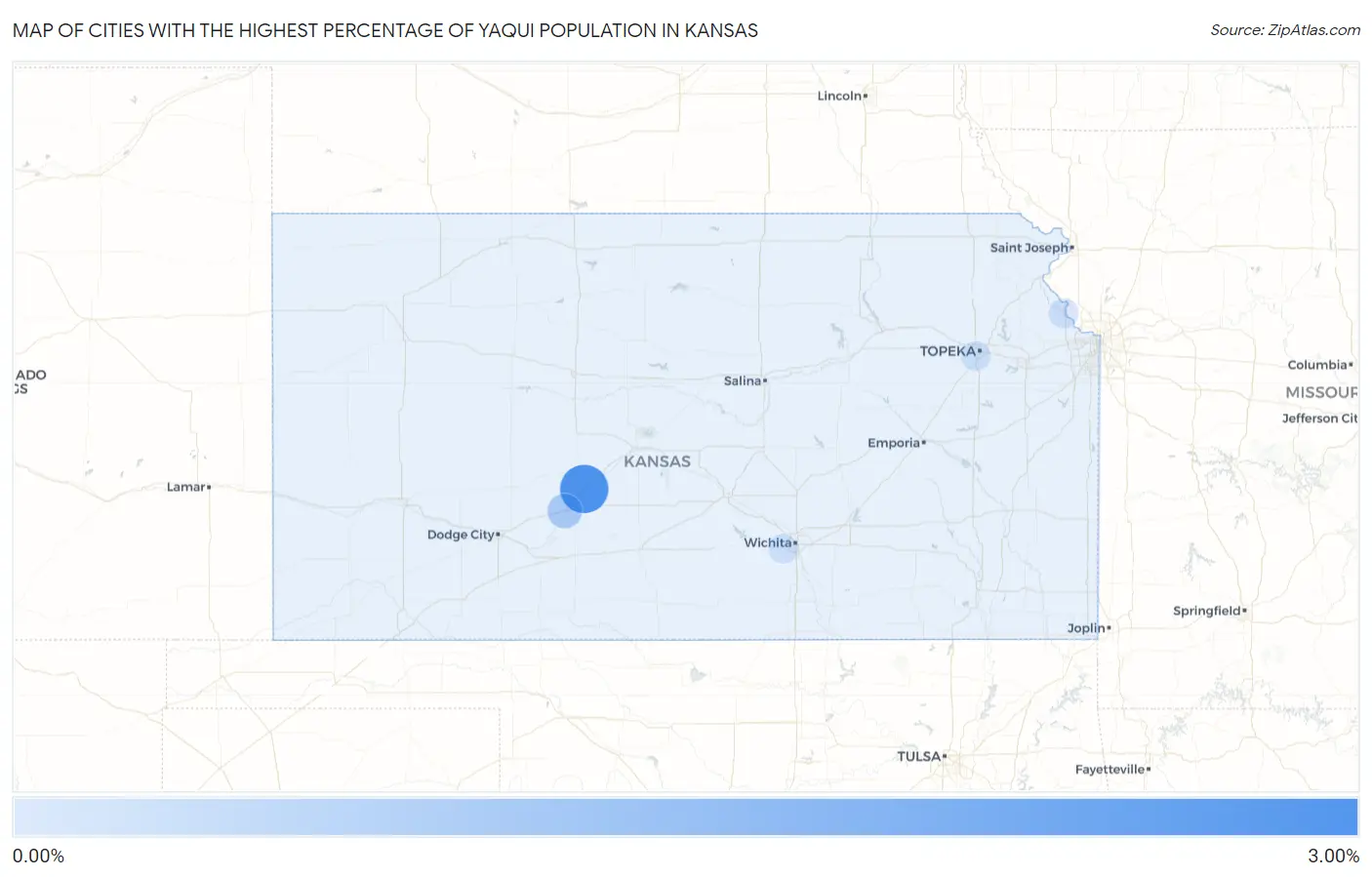 Cities with the Highest Percentage of Yaqui Population in Kansas Map