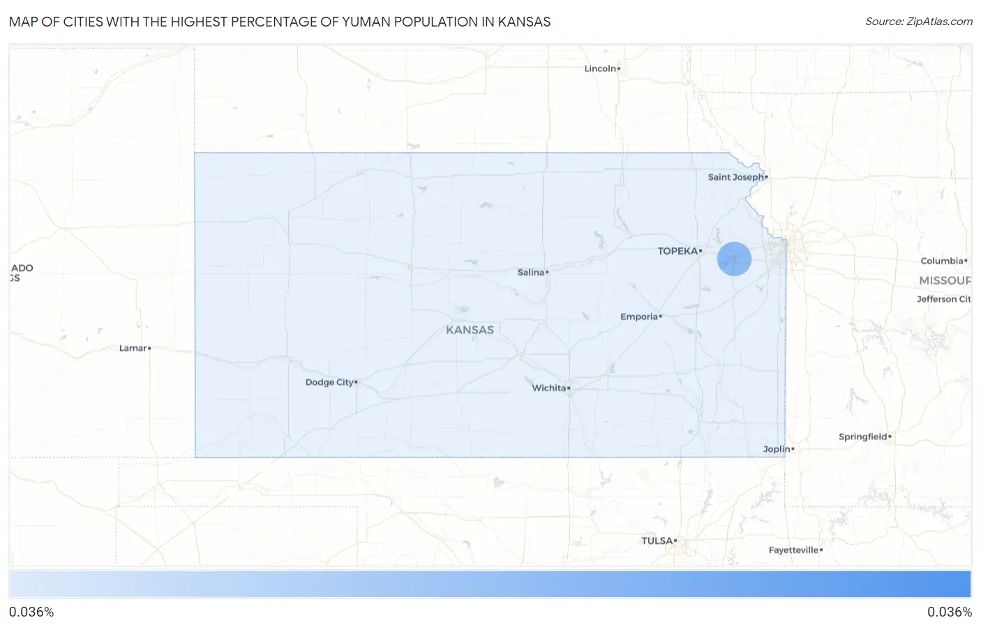 Cities with the Highest Percentage of Yuman Population in Kansas Map
