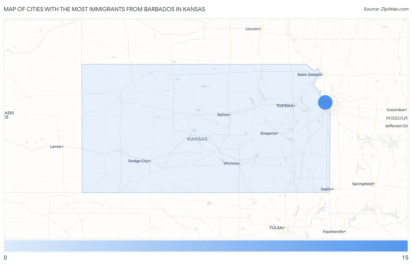 Cities with the Most Immigrants from Barbados in Kansas Map