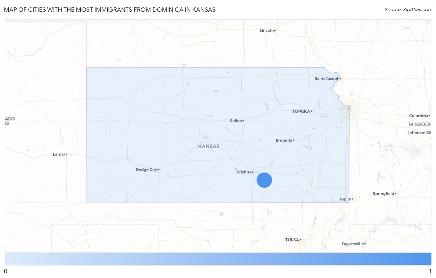 Cities with the Most Immigrants from Dominica in Kansas Map