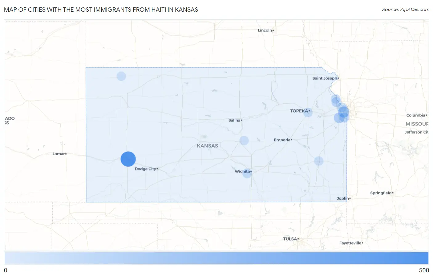 Cities with the Most Immigrants from Haiti in Kansas Map