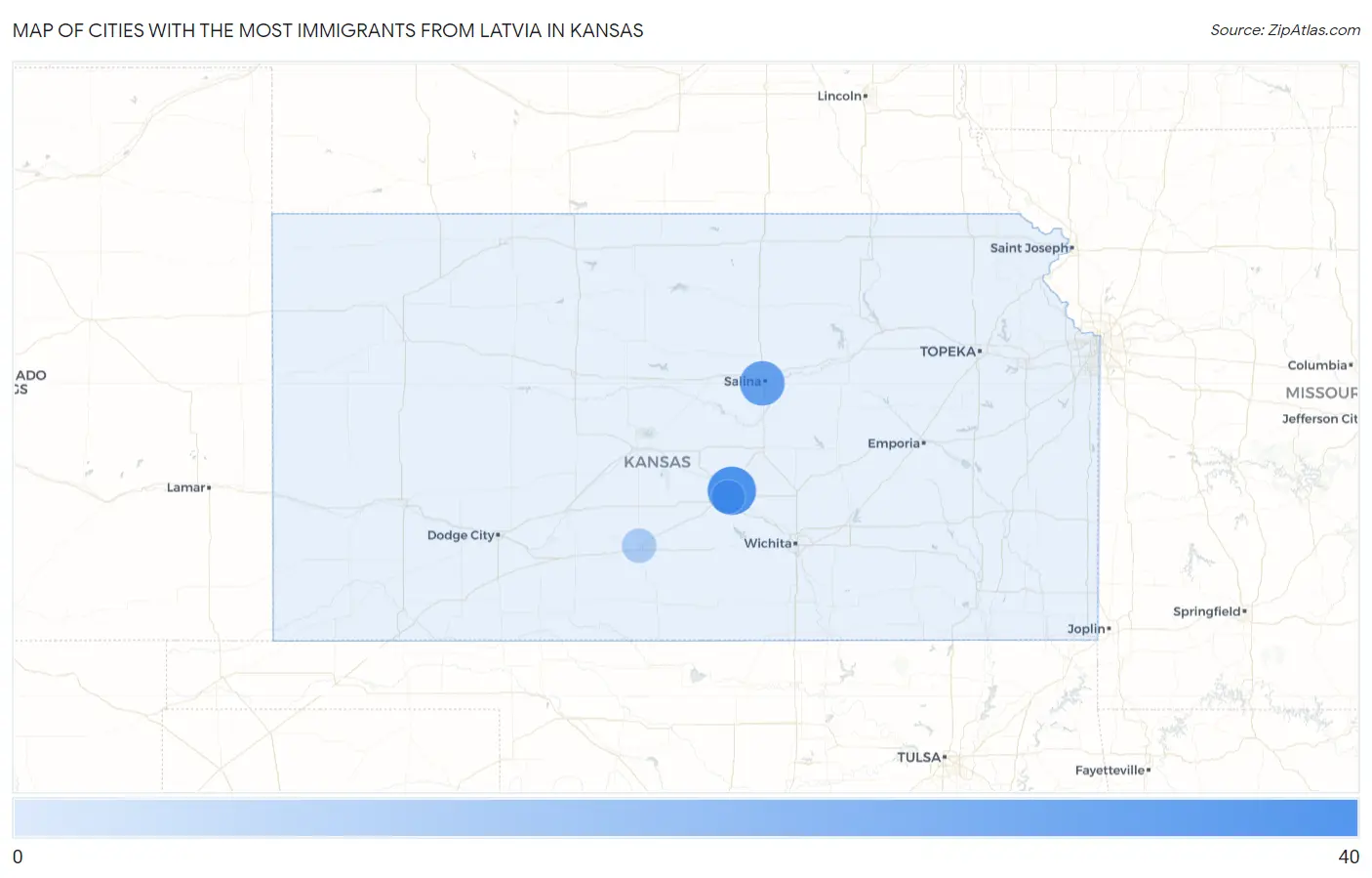 Cities with the Most Immigrants from Latvia in Kansas Map