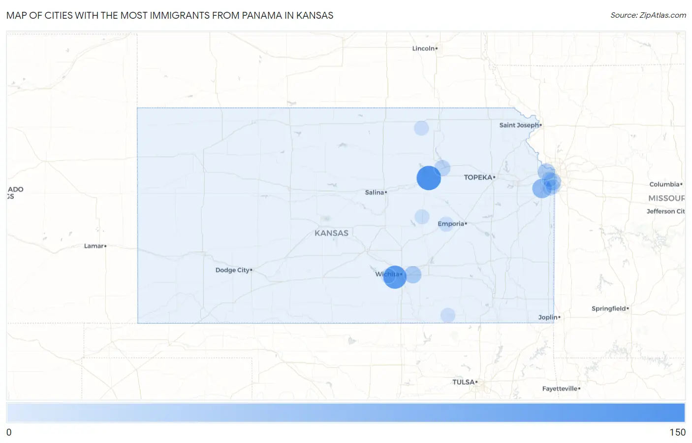 Cities with the Most Immigrants from Panama in Kansas Map