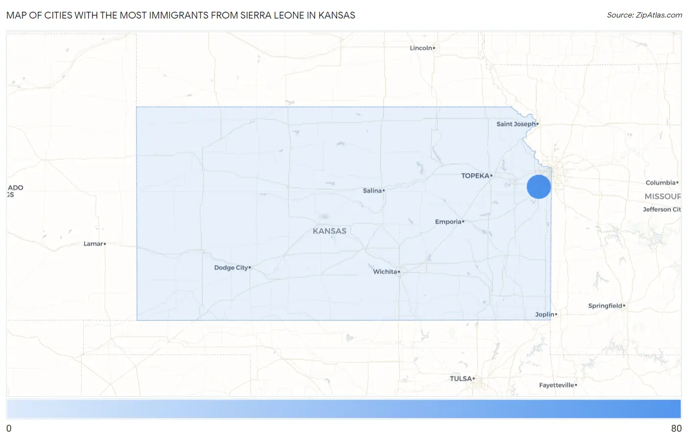 Cities with the Most Immigrants from Sierra Leone in Kansas Map