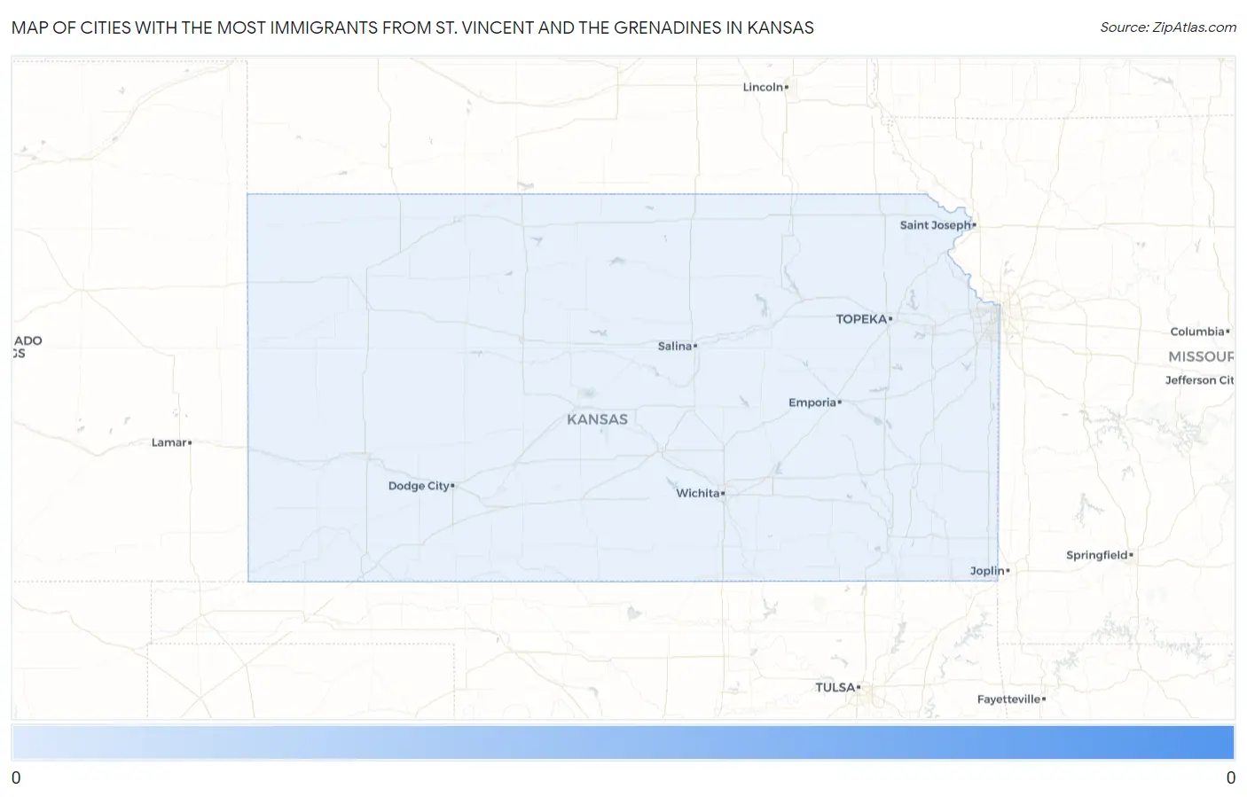 Cities with the Most Immigrants from St. Vincent and the Grenadines in Kansas Map