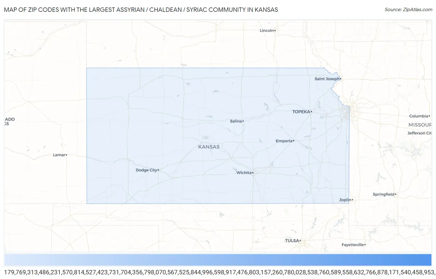 Zip Codes with the Largest Assyrian / Chaldean / Syriac Community in Kansas Map