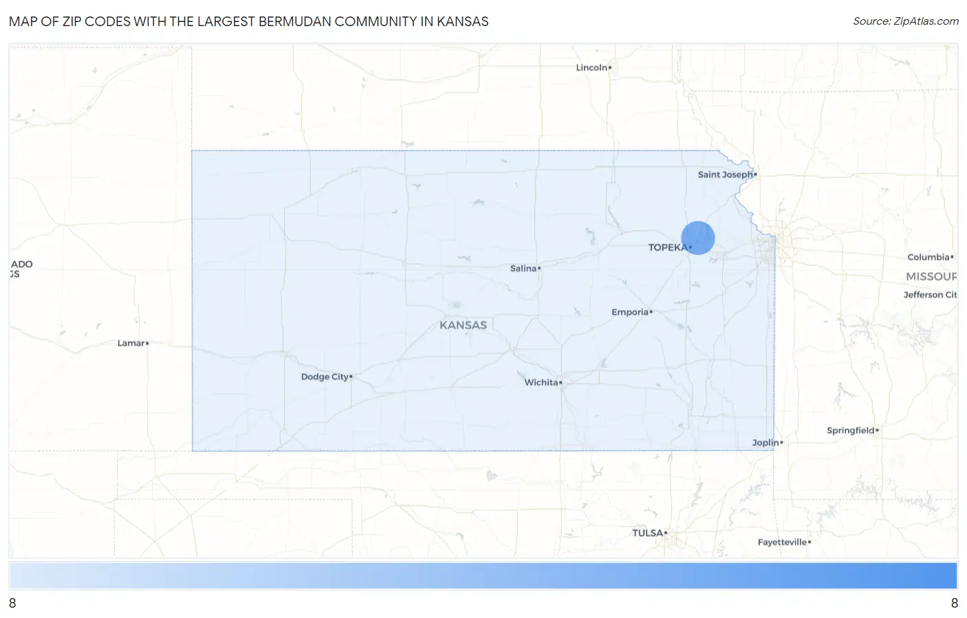 Zip Codes with the Largest Bermudan Community in Kansas Map