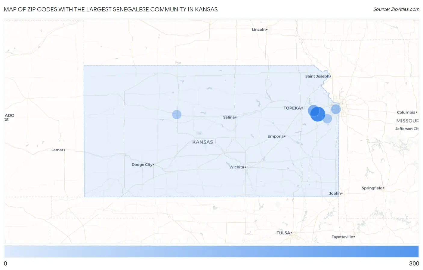 Zip Codes with the Largest Senegalese Community in Kansas Map