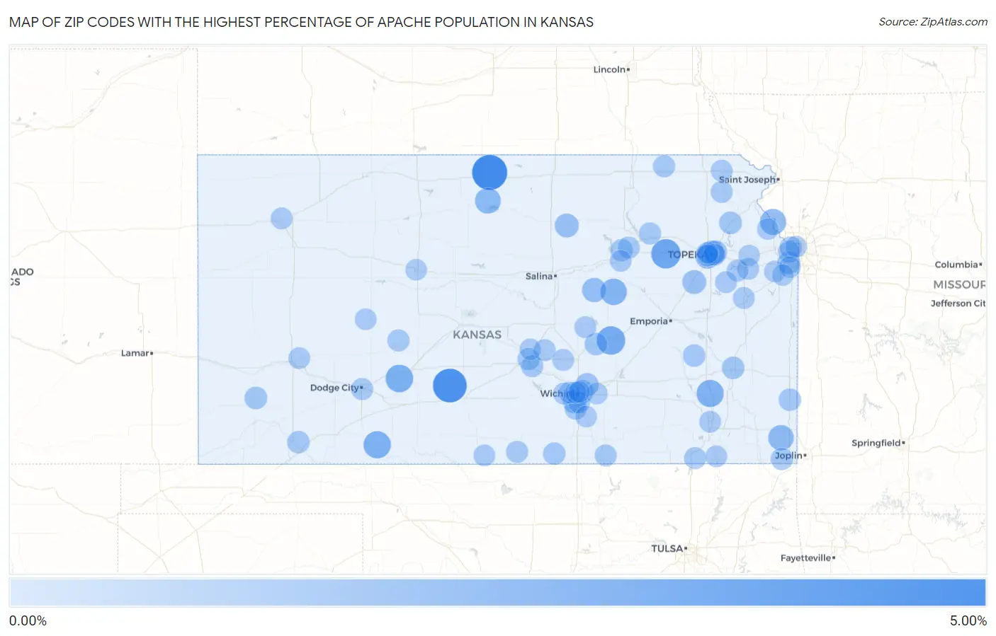 Zip Codes with the Highest Percentage of Apache Population in Kansas Map