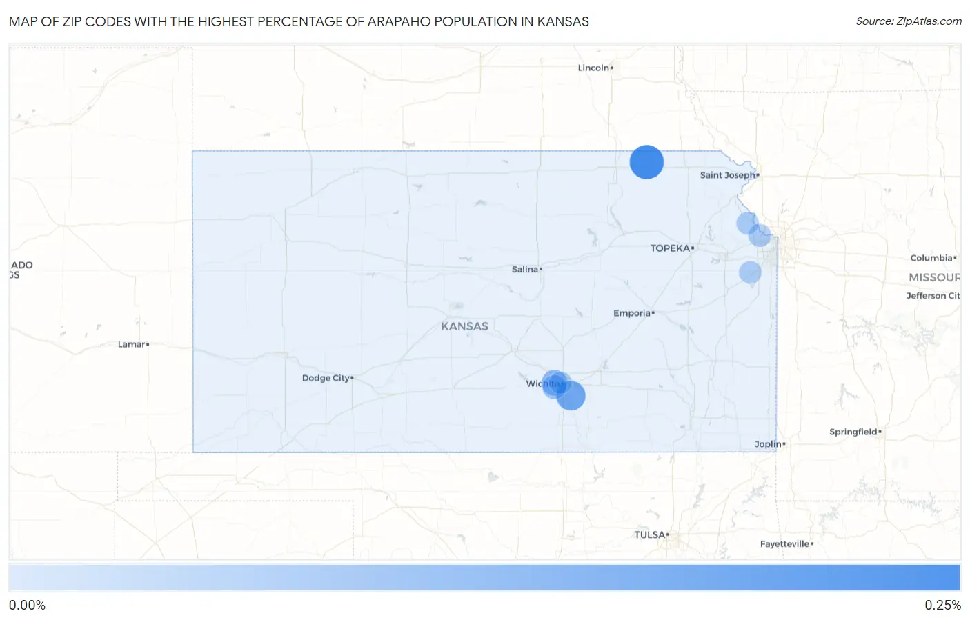 Zip Codes with the Highest Percentage of Arapaho Population in Kansas Map