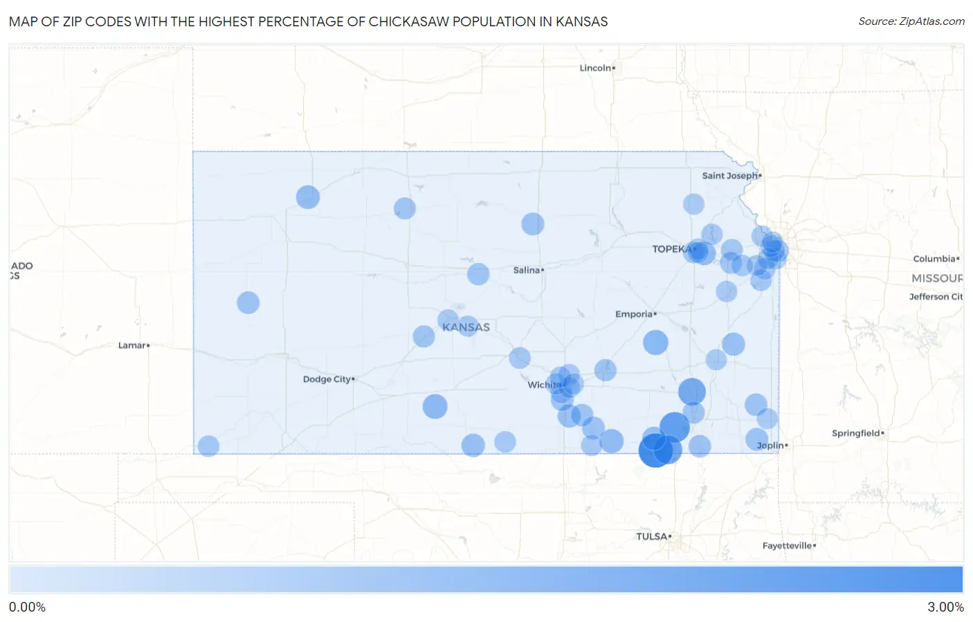 Zip Codes with the Highest Percentage of Chickasaw Population in Kansas Map
