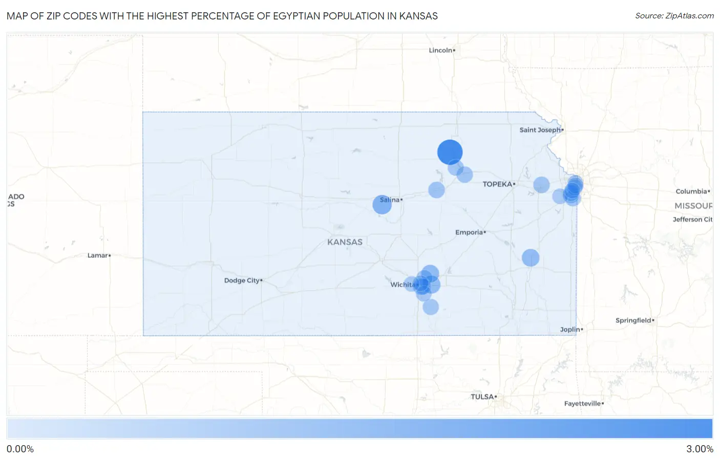 Zip Codes with the Highest Percentage of Egyptian Population in Kansas Map