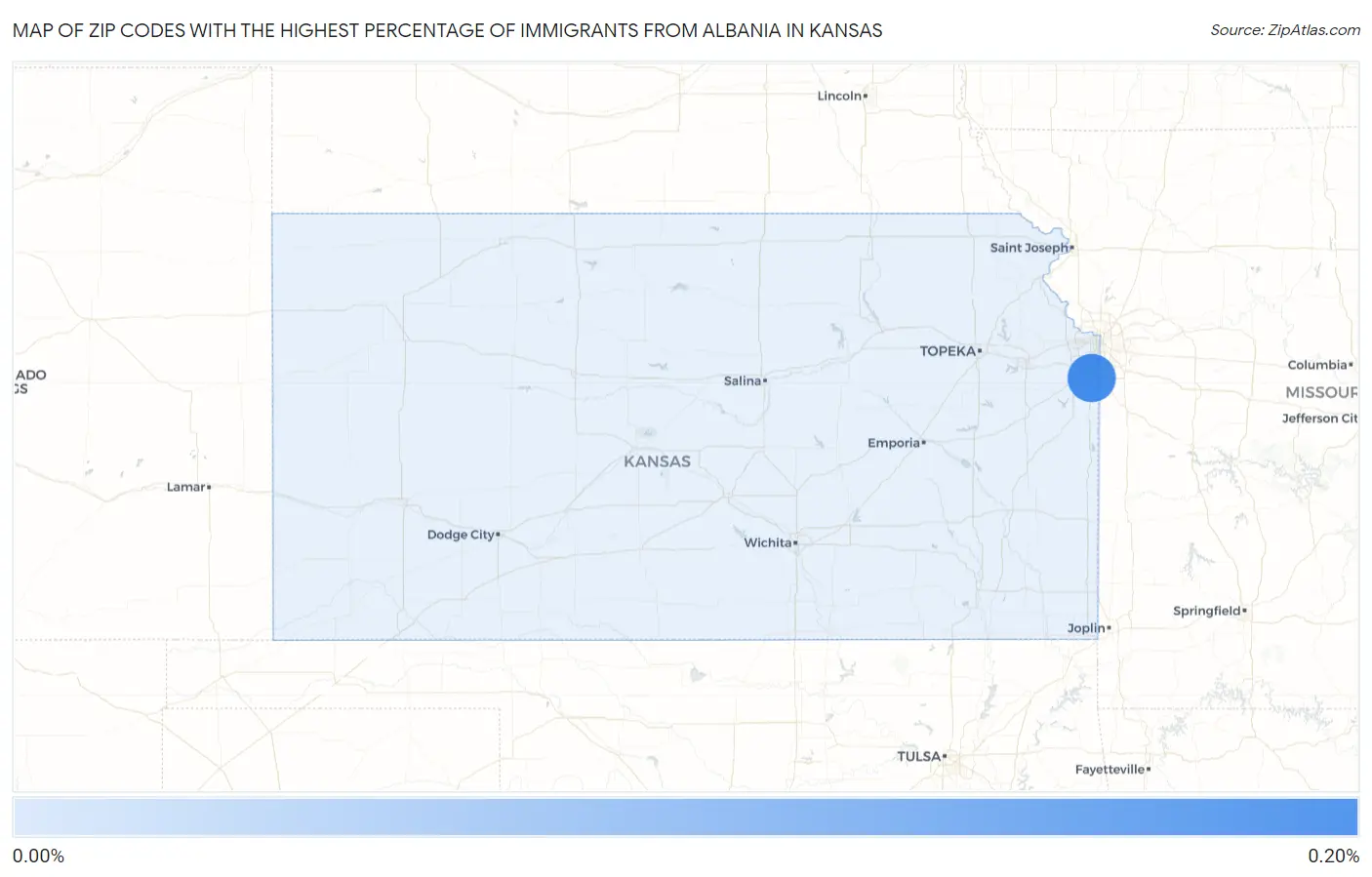 Zip Codes with the Highest Percentage of Immigrants from Albania in Kansas Map