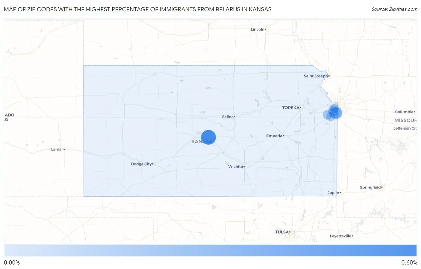 Zip Codes with the Highest Percentage of Immigrants from Belarus in Kansas Map