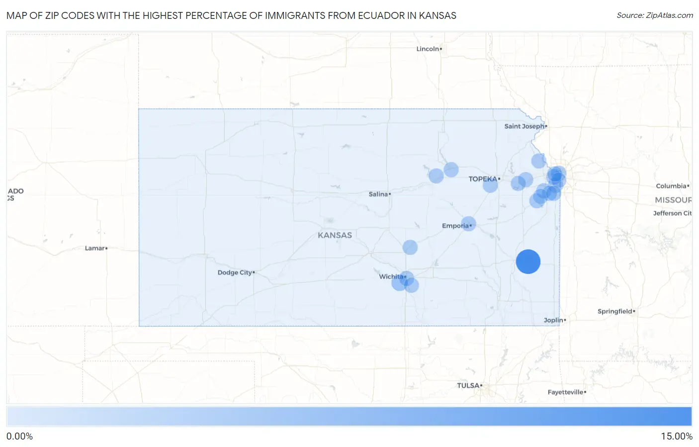 Zip Codes with the Highest Percentage of Immigrants from Ecuador in Kansas Map