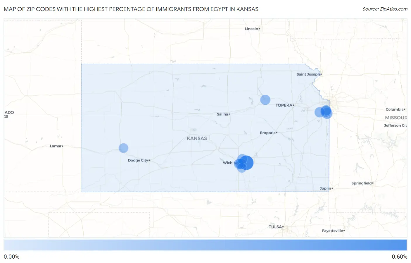Zip Codes with the Highest Percentage of Immigrants from Egypt in Kansas Map