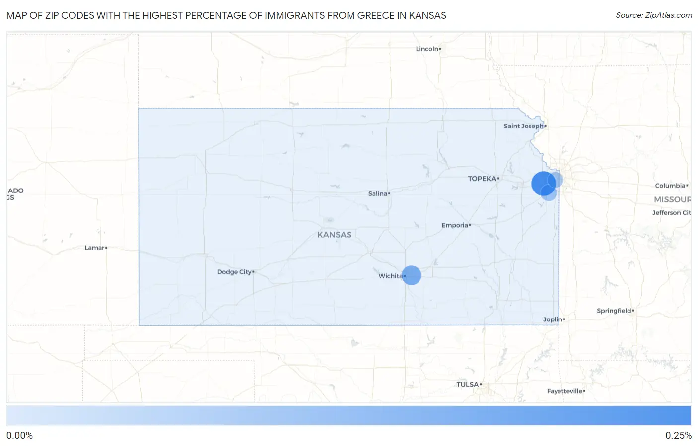Zip Codes with the Highest Percentage of Immigrants from Greece in Kansas Map